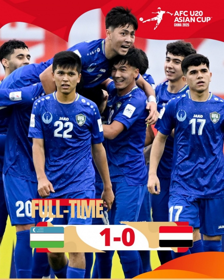 U20亚洲杯-乌兹别克斯坦1-0击败也门,奥林博耶夫头球制胜